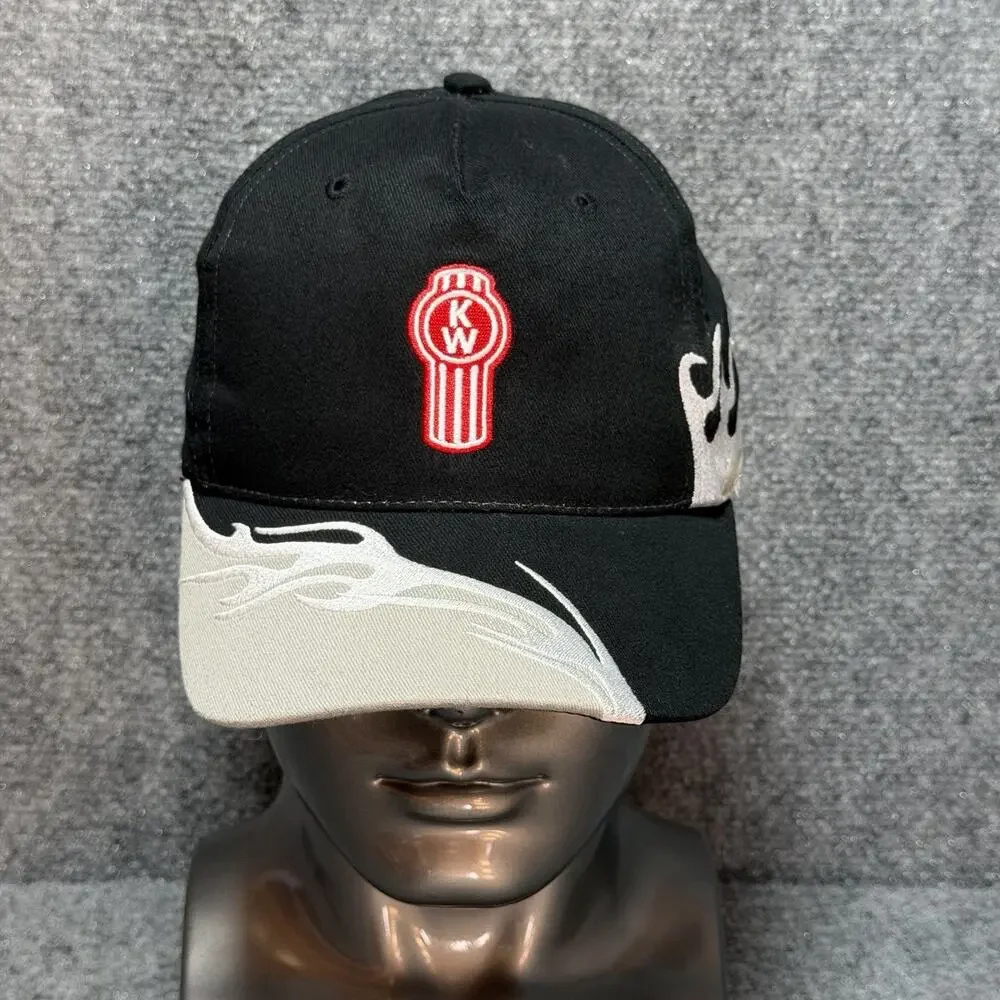 Kenworth Trucking Black Retro StrapBack Hat OSFA Cap Flame Graphic Embroidery
